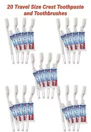 20 Toothbrush & Toothpaste Crest Cavity Protection 0.85 Oz Travel Size Bulk Lot