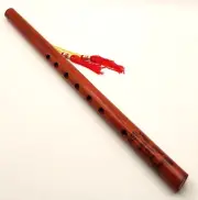 Feng Shui Lucky Red Brown Bamboo Flute 13" Used for Protection Strength Harmony