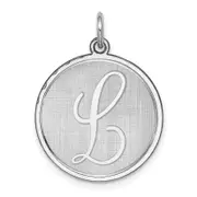 Sterling Silver Rhodium-Plated Brocaded Letter L Initial Charm