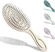 [ETHEL] Organic Hair Brush without pulling for women, men & children, Detangling brush also for curls & long hair, Unique Professional Detangler Brush with Spiral Spring (Beige)