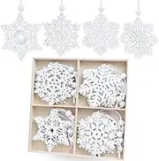 16Pcs White Snowflakes Ornaments 3inch Wooden Snowflake Christmas Ornament for Winter Home Tree Garland Christmas Decoration Holiady Crafts