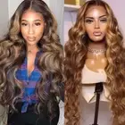 13X4 Lace Frontal Human Hair Wigs For Women Highlight Body Wave 4x4 Lace Closure