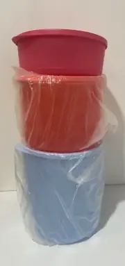 3 Tupperware Basic Bright Round Stacking Canister Storage Set Seal Lid Pink Blue