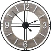 Modern Farmhouse Clock, Black Frame, White Numerals, Distressed Finish, Metal, M