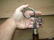 unique black walnut stain OAK security CANE with ornate hammered brass handle