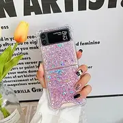 [UEEBAI] Case for Samsung Galaxy Z Flip 4 5G, Pretty Bling Glitter Case for Women Cute Shiny Sparkle Phone Case for Girls Bling Stars Cover Four Corner Shockproof Slim Fit Flip Case - Pink