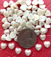 200 pcs x 3/8"Plastic Faux Pearl Heart Flatbacks Wedding Valentine's SB557