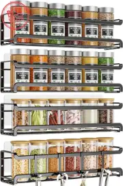 Spice Rack Wall Mounted 4 Pack, Space-Saving Spice Organizer for Spice Jars and
