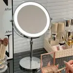 可升降LED化妝鏡子雙面梳妝鏡帶燈臺式鏡桌面燈光美容鏡可調亮度