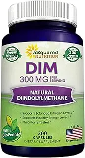 DIM Supplement 300mg Plus BioPerine - 200 Veggie Capsules - Diindolylmethane DIM Max Strength Pills to Support Estrogen Metabolism & Balance, Menopause Relief, PCOS, Hormonal Acne