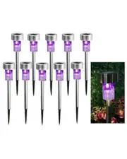 10PCS Purple Outdoor Steel Garden Solar Powered Landscape Light Lamp Yar Path...