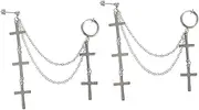 [DEARMAMY] Cross Chain Earrings for Men Women Alloy Fashion Earring Clip on Jewelry
