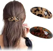 2 Pcs Acetate Hair Barrette, Large Oval Barrette, French Tortoise Shell Hair Clips, Oval Hair Barrette for Girls Thick Hair Accessories (Brown & light leopard print)