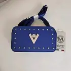 Nwt Valentino Orlandi Blue Double Zip Cross body Camera Bag Logo Strap