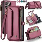 For iPhone 16e 15 Pro Max 14 Plus 13 12 Mini 11 8 Leather Zip Wallet Case Cover