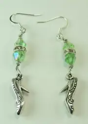 High Heel Shoes with Green Crystal Earrings & Rhinestone Rondelles Handcrafted