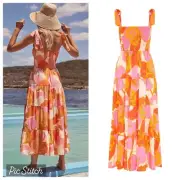 BNWT MISTER ZIMI SAVANNAH TIE DRESS SIZE 12 14 SUMMER ISLAND TRAVEL MIDI MAXI