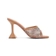 [Amina Muaddi] Amina Muaddi-Brown Lupita Crystal Net 95 Leather Sandals-Donna 36.5 IT