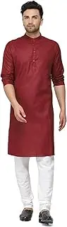 [Gauri Laxmi Enterprise] WELTPOCKET ¢ Men's Cotton Knee-Long Full Sleeve Solid Straight Kurta Pyjama Set (Large, Maroon), Maroon, L