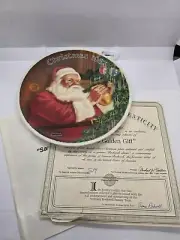Vintage 1987 Edward Knowles Plate: Santa’s Golden Gift By Norman Rockwell. COA