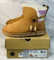 UGG Auburn Serape Chestnut Leather Water-resistant Mini Boots Size US 6 NEW