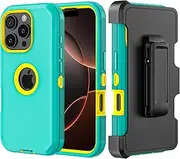 TASHHAR Phone Case for iPhone 16 Pro Case,Heavy Duty Hard Shockproof Armor Protector Case Cover with Belt Clip Holster for Apple iPhone 16 Pro 6.3 5G 2024 Phone Case (Green+Yellow)