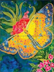 Butterfly Tile Backsplash Micheline Hadjis Art Ceramic Mural MHA061