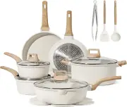 CAROTE 16 Piece Pots and Pans Set Nonstick, White Granite Cookware Sets Inductio
