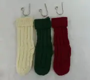 Christmas Stockings With Hanging Hooks Red White Green Cable Knit 18" Set of 3