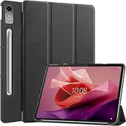 [T Tersely] Smart Case for Lenovo Tab P12 12.7'' 2023 (TB-370FU), Slim Stand Hard Back Protective Smart Cover Cases Support Auto Wake/Sleep - Black