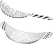 2 Pieces Pot Strainer Stainless Steel Crescent Pot Strainer with Handle Pasta Strainer Pan Pot Strainer with Recessed Hand Grips Suitable