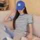 【HSTYLE】T恤 亮絲條紋短袖短版T恤DX0048 藍色條紋M