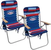 [Tommy Bahama] Hi-Boy 17" Seat Height 4-Position Lace-Up Suspension Folding Beach Backpack Chair, 2-Pack, Stripe