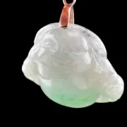 Certified Grade A Burma Jadeite Laughing Buddha Pendant, Light Green