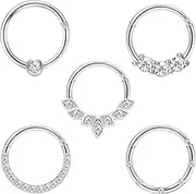 [Kakonia] Daith Earrings 16G Stainless Steel Cartilage Helix Tragus Nose Hoop Piercing Jewelry 8MM 10MM Silver Gold Plated CZ Hinged Septum Clicker Rings