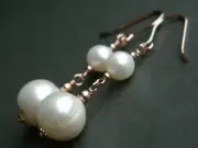 Large Ivory White 6-11mm Banded Baroque Freshwater Pearl Hook Dangle Earrings