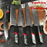 Damascus Chef Knife Set Japanese Kitchen Cooking Home Butcher Tools Cookware New