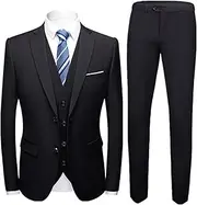 [Generic] Men's Trendy Solid Jacket Vest Pants Set Male Lapel Blazer Button Tuxedo Set Prom Party Jacket Wedding Set