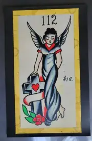 antique vintage pike bert grimm angel heart cross tattoo flash pike 11x17 print