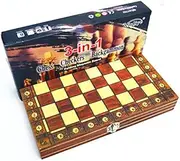 Magnetic Chess Backgammon Checkers, Draft choirs Entertainment Folding Collapsible Chess Game of Three-in-one ( Color : L 34 x 34cm )