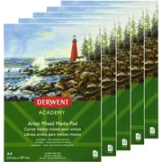 Derwent 5 Pack 15 Sheets Academy Mixed Media Pad Portrait Artists (A4)