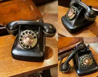 在飛比找Yahoo!奇摩拍賣優惠-1940s丹麥哥本哈根古董電木黃銅轉盤式電話 #123082
