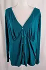 New Mod Lusive Womens Top Solid Teal Green Button Down Polyester Rayon 2X