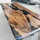 Black Resin Dining Epoxy Table, Wooden Round Corner Table, Office Desk Furniture