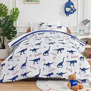 SLEEP ZONE Cartoon Dinosaur Comforter Set, Dark Blue Kids Bedding Set for Boys, Dinosaurs Print Comforter, Sheet, Pillowcase & Sham (Dinosaur Footprints, Twin)