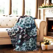 Blue Purple Hydrangea Blooms Floral Woven Throw Blanket Quilt Wall Art Tapestry
