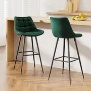 2 x Velvet Bar Stools - Green