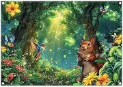 YCUCUEI 7x5ft Fabric Summer Activities Forest Backdrop Squirrel Butterfly Bird Wlidflower Wonderland Photography Background Kids Outdoor Party Decorations Photo Props