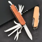 New Wooden Handle Swiss Knife 11 In 1 Portable Folding Army Knife EDC Multitool