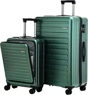 [TydeCkare] 2pcs 20/28" Luggage Set Lightweight Hardshell, Only 20 Inch Carry On 21.65 * 15.35 * 7.87" Cabin Suitcase with Front Pocket, 28 Inch 19.68 * 11.81 * 29.92" Checked Luggage, Green